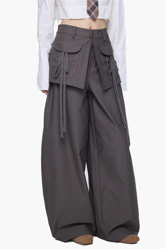 Layered Pocket Wide Leg Cargo Pants