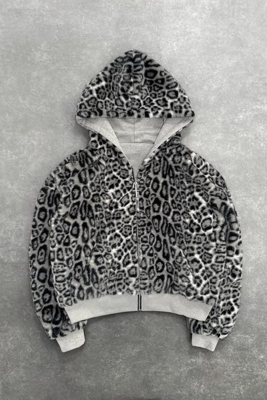 Reversible Vintage Leopard Zipper Hoodie