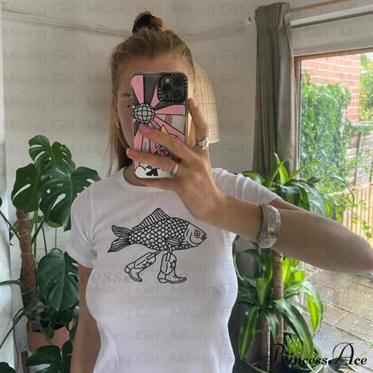 Fish With Legs Graphic White T-Shirt - Free From Label