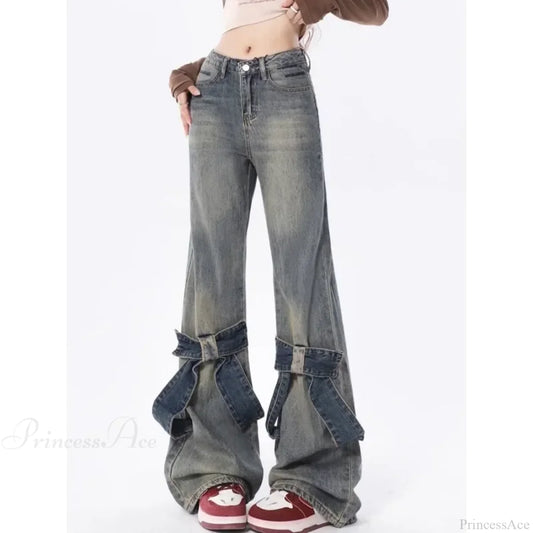 Flare Jeans Women Bow Patchwork Pants