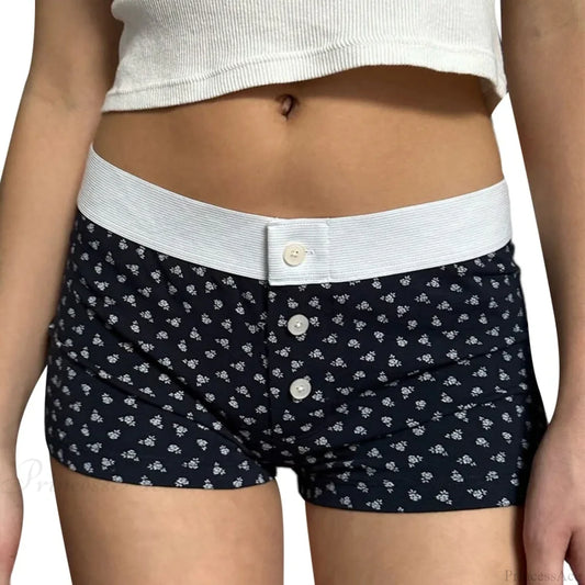 Floral Button Stretch Lounge Short black / S short-250223