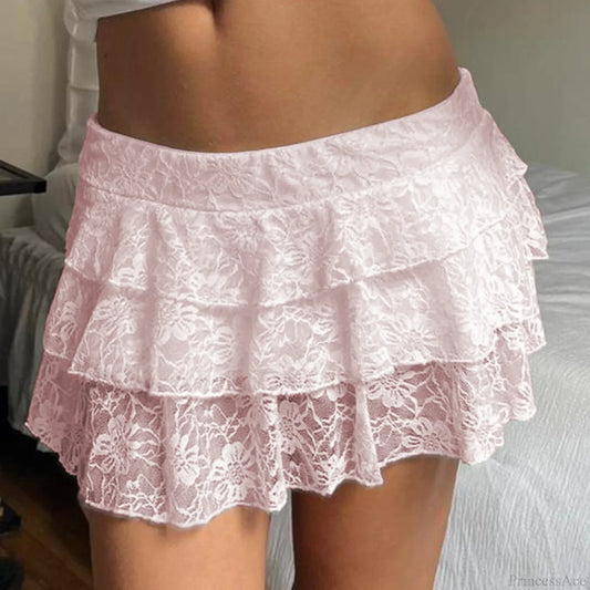 Floral Elastic Layered Skirt Pink / S skirts-250223