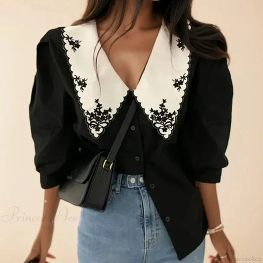 Floral Embroidery Half Sleeve White Vintage Blouse blouse-250126