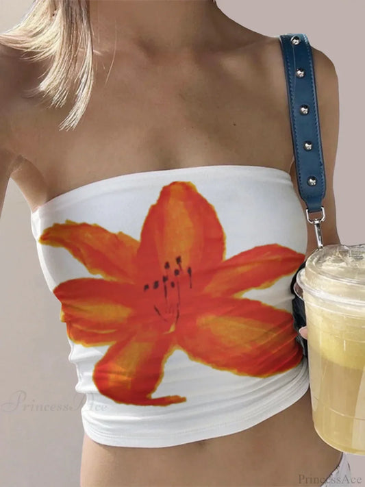 Floral Print Backless Strapless Cropped Bandeau Top croptop-250126
