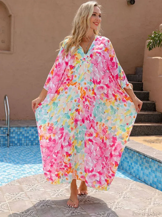 Floral Print Long Dress Cover Up color4 / One Size