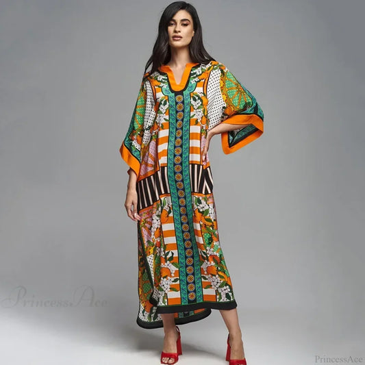 Floral Print Loose Kimono Boho Beach Cover up Green / One Size bohocoverup-250126