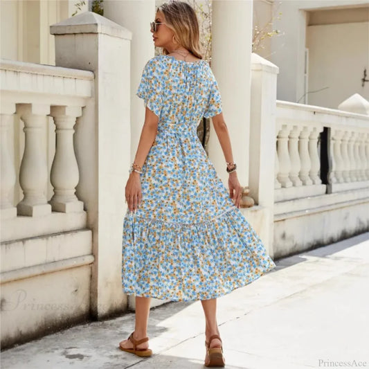 Floral Ruffles Belted Midi Floral Dress oldfloraldress-250126