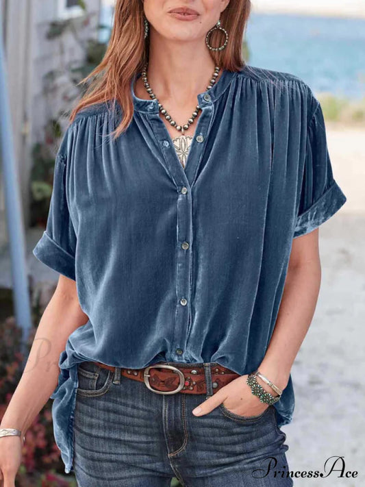 For Blouse Button-Up Velvet Plush Women