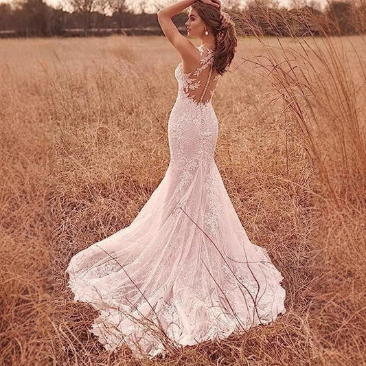 French Lace Mermaid Bridal Wedding Dress white / 2 weddingdress-250223