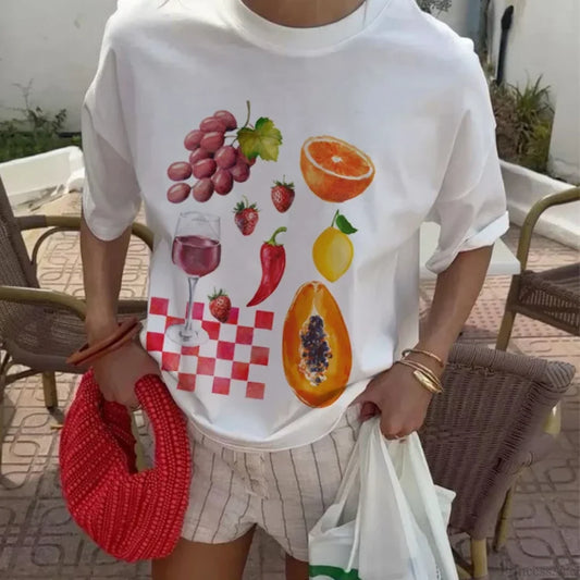 Fruit Wine Printed Oversized T-shirt WHITE / S t-shirt-250223