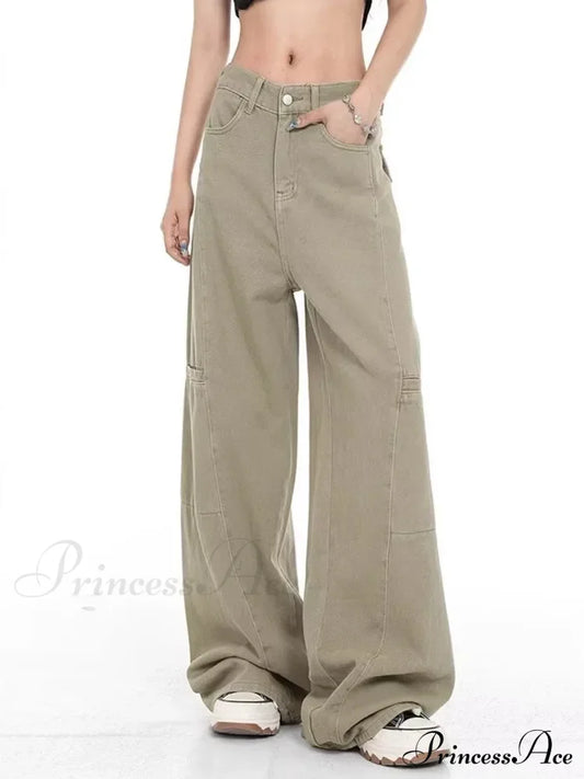 Genuine Fashionable Relaxed Slim Versatile Spring And Autumn Women’s Jean Khaki / S