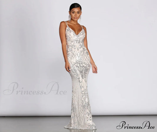 Ginger Sequin Mesh Strappy Gown - Lady Occasions