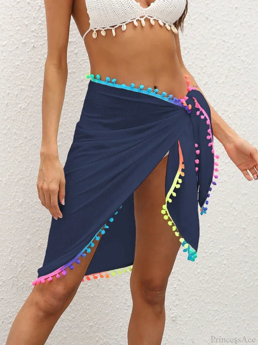 Gradient Tassel Beach Shawl Wrap Cover Up DEEP BLUE / One Size