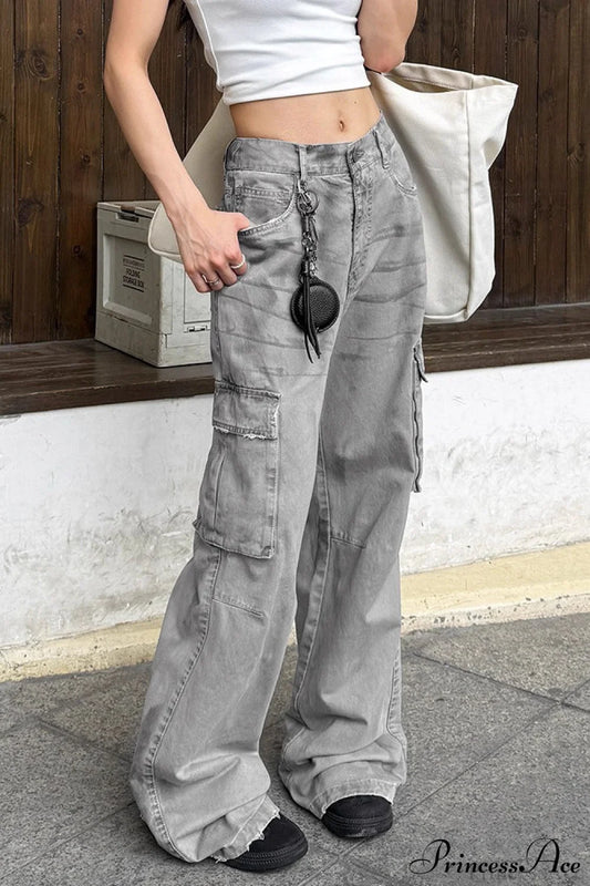 Graffiti Multi-Pocket Micro-Flare Cargo Pants Grey / M