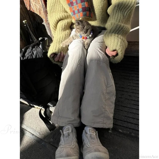 Gray Brushed Winter Korean Fashion Pants