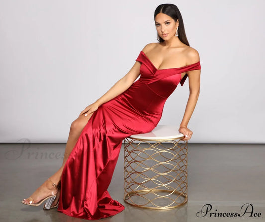 Grecia Formal High Slit Satin Dress - Lady Occasions