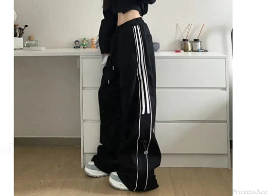 Grunge Striped Sweatpants Harajuku Pants Black / M