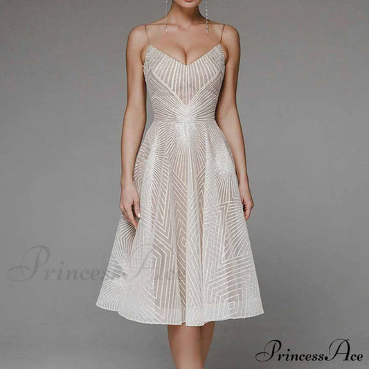 Guest Embroidered Formal Elegant Midi Warm-Season Wedding Evening Party - Backless Gown For Women