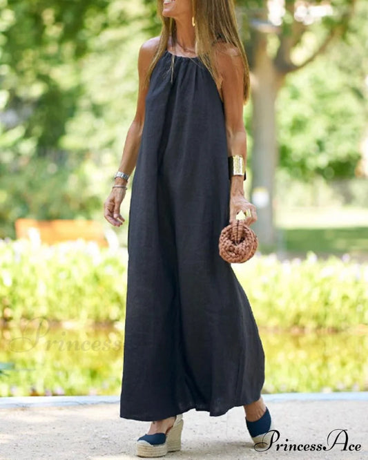 Halter Dress With Slit - Solid Color Casual Dresses