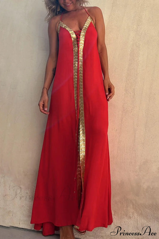 Halter Neck Casual Charming Resort Maxi Dress Red / S Dresses