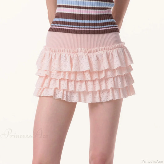 Heart Pattern Cake Style Skirt Pink / S skirts-250223