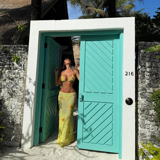 High Leg Bikini with Skirt Three Piece Swimsuit yellow / S