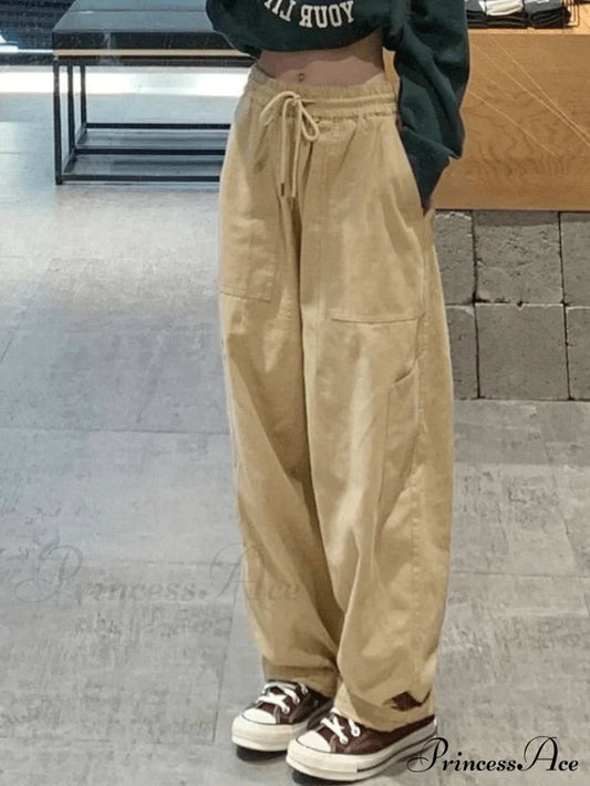 High Waist Graceful Pocket Cargo Pants Beige / S
