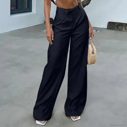 High Waist Tie Side Pleated Pants Blue / S