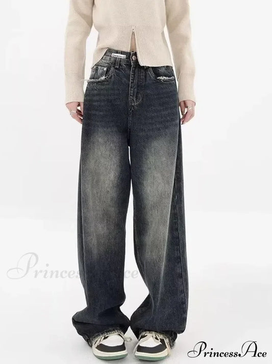 High Waisted Wide Leg Slim Ruffled Street Mop Jean