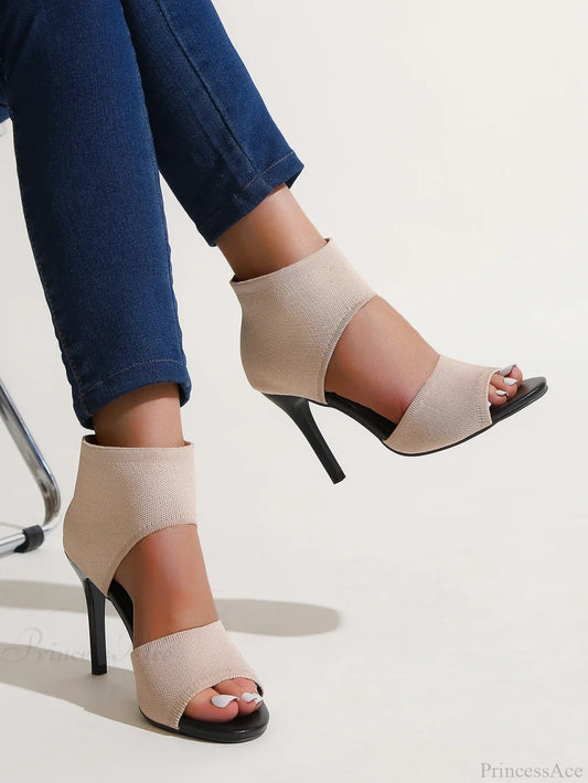 Hot 2024 Spring Summer Designer Knitted Open Toe Sexy Party Leopard Print Stilettos High Heel Beige