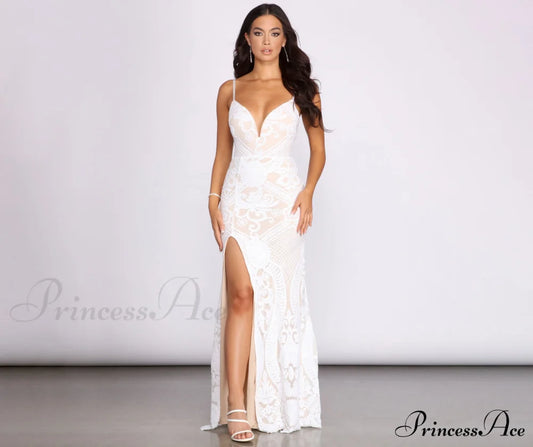 Jacie Formal Sequin Scroll Dress - Lady Occasions