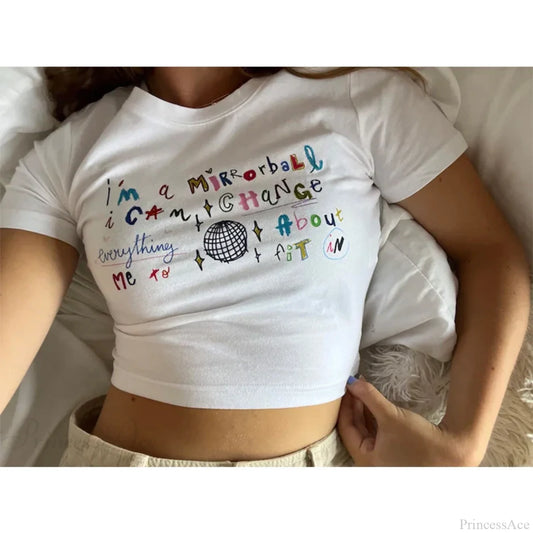 Kawaii Letter Print Crop Top T-shirt t-shirt-250223