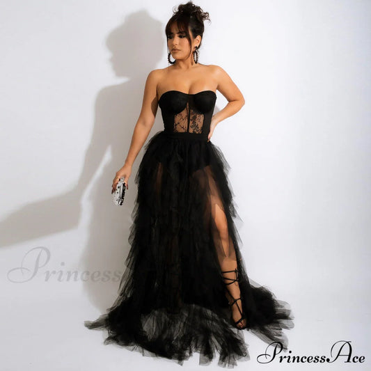 Kim Mesh Corset Charming Tulle Formal Dress Black / S S.o. Long Dresses