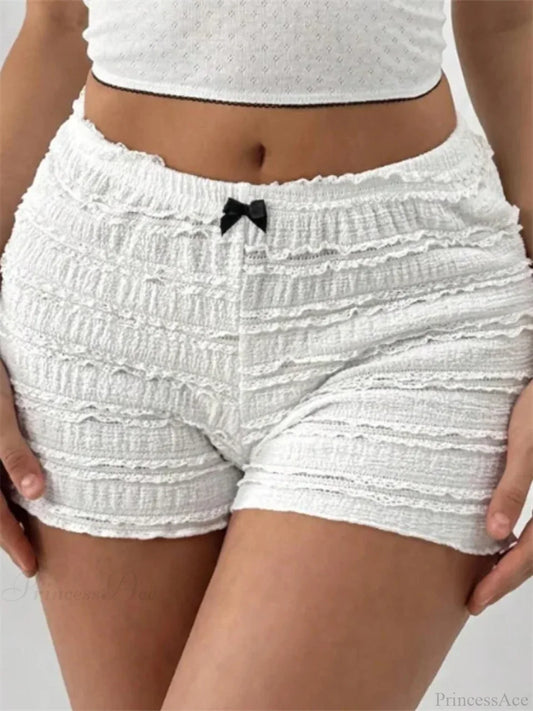 Lace Bow Patchwork Stretch Short white / S short-250223
