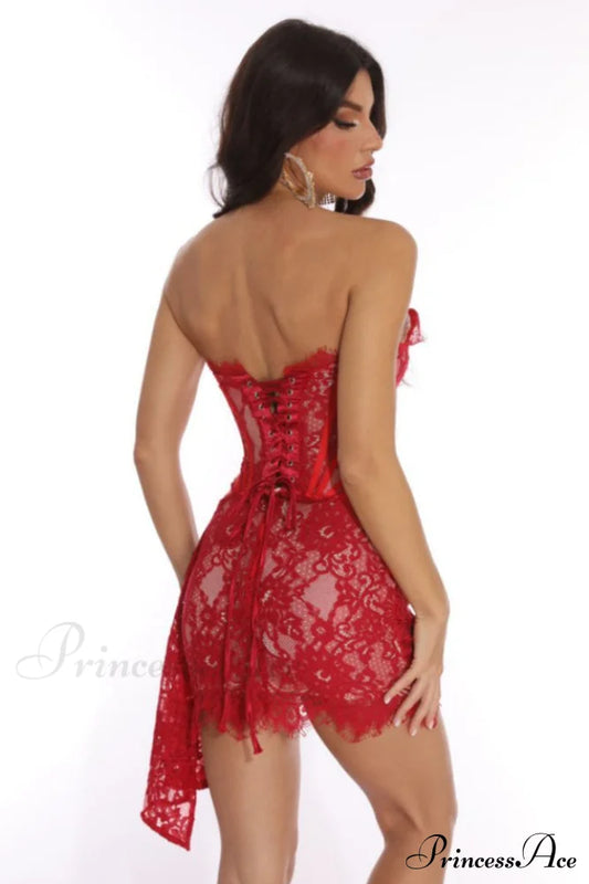 Lace Corset Stylish Draped Mini Dress