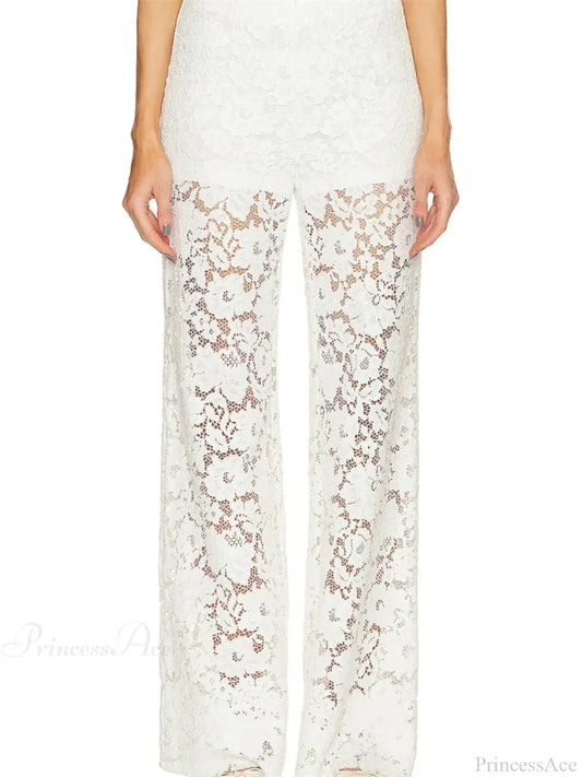 Lace Floral Loose Wide Leg See-Through Mesh Pant pant-250223