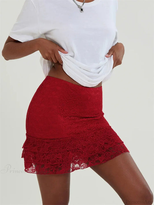 Lace Flower Sheer Ruffles Skirt skirts-250223