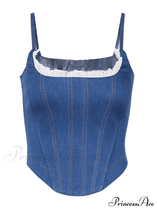 Lace Paneled Dalmatian Trendy Print Strap Mini Dress Tops&Tees