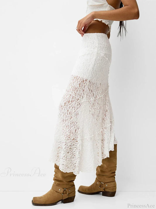 Lace Patchwork Low Waist Summer Long Skirt Casual Skirt skirt-250126