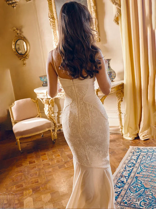 Lace Pleated Slim Bodycon Mermaid Vacation Dress vacationdress-250223