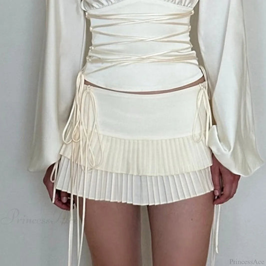 Lace Up Layered Ruffle Skirt skirts-250223