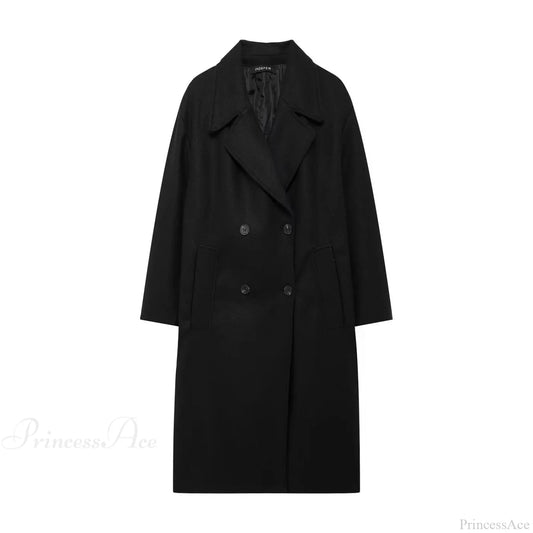 Lace-Up Mao Collar Big Lapel Overcoat Black / XS