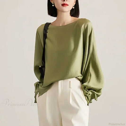Lantern Sleeve Satin Casual Blouse Fashion Blouse blouse-250126