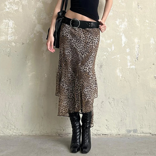 Leopard Print Irregular Hem Skirt skirts-250223