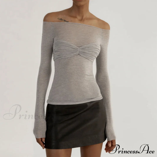 New Fashion Women's Clothing Lightweight See-Through Neck T-Shirt Top Grey blouse Clothes long sleeve shirts long sleeve top shirt shirts tops