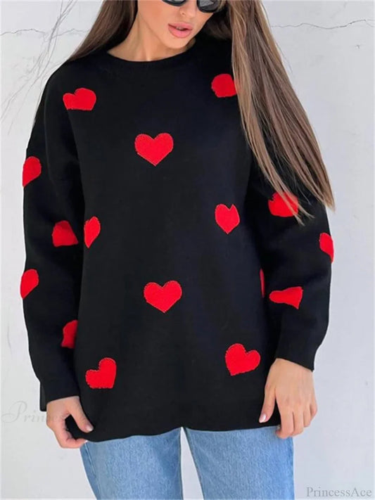Loose Fashion Patchwork Long Sleeve Sweater Black / S