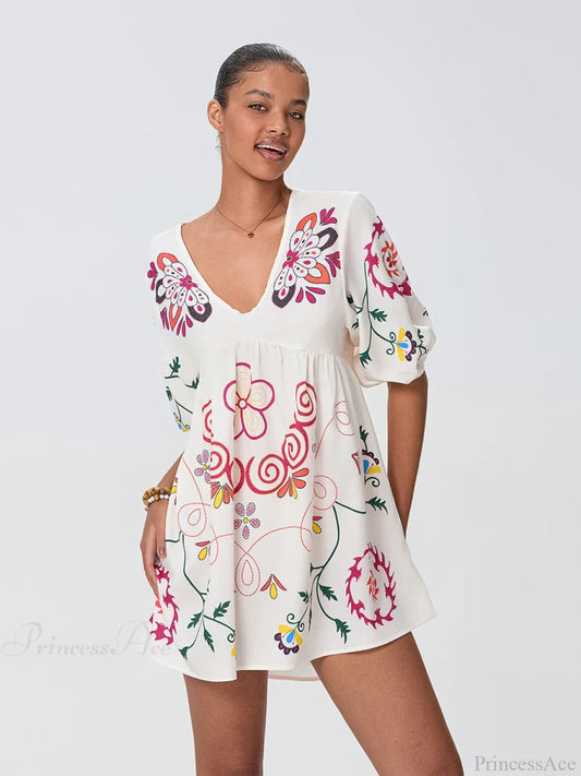Loose Mini Beach Floral Dress for Vacation floraldress-250126