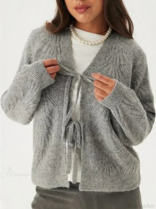 Loose V-neck Deep Button Cardigan grey / S