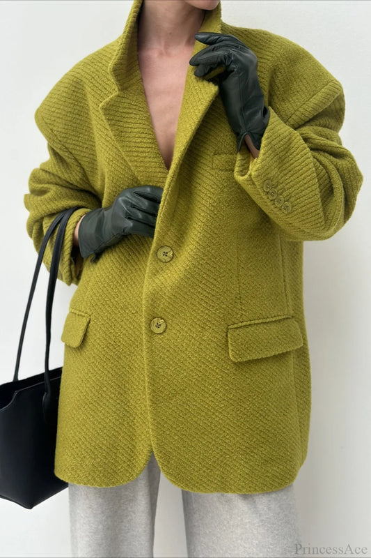 Loose Wool Blazer Warm Versatile Coat Green / S