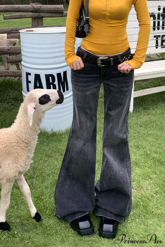 Low Rise Slim Stretchy Bamboo Print Flared Jeans